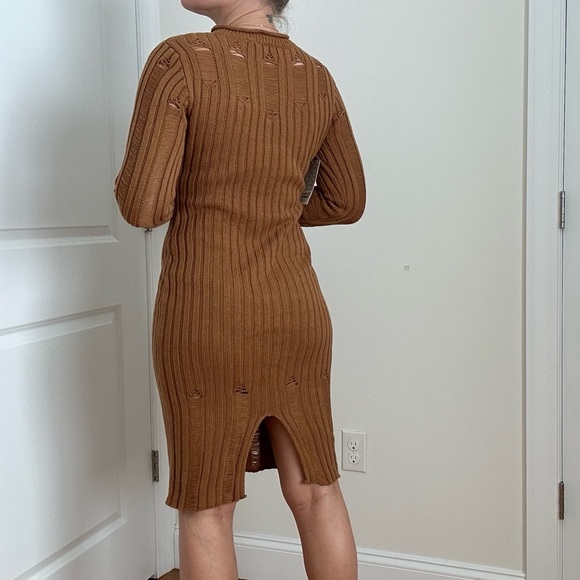 Rib Knit Long Sleeve Knee Length Body Con Dress - Picture 9 of 13